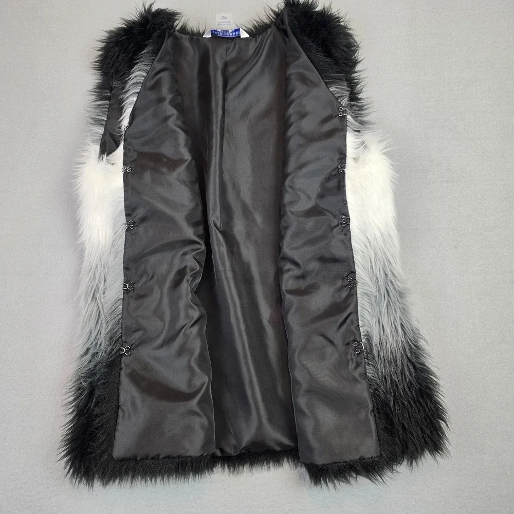 Colorblock Open Front Boho Faux Fur Vest Black Gray White Petite 12P